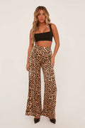 Brown Satin Leopard Print Wide Leg Trousers UK | Trendy Statement Pants | Free UK Delivery | U219