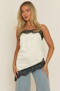 Ivory Satin Contrast Lace Trim Cami Top UK | Elegant Summer Top | Free UK Delivery | U167
