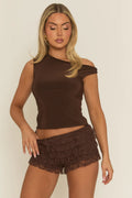 Chocolate Lace Frill Micro Shorts UK | Cute Summer Shorts | Free UK Delivery | U155