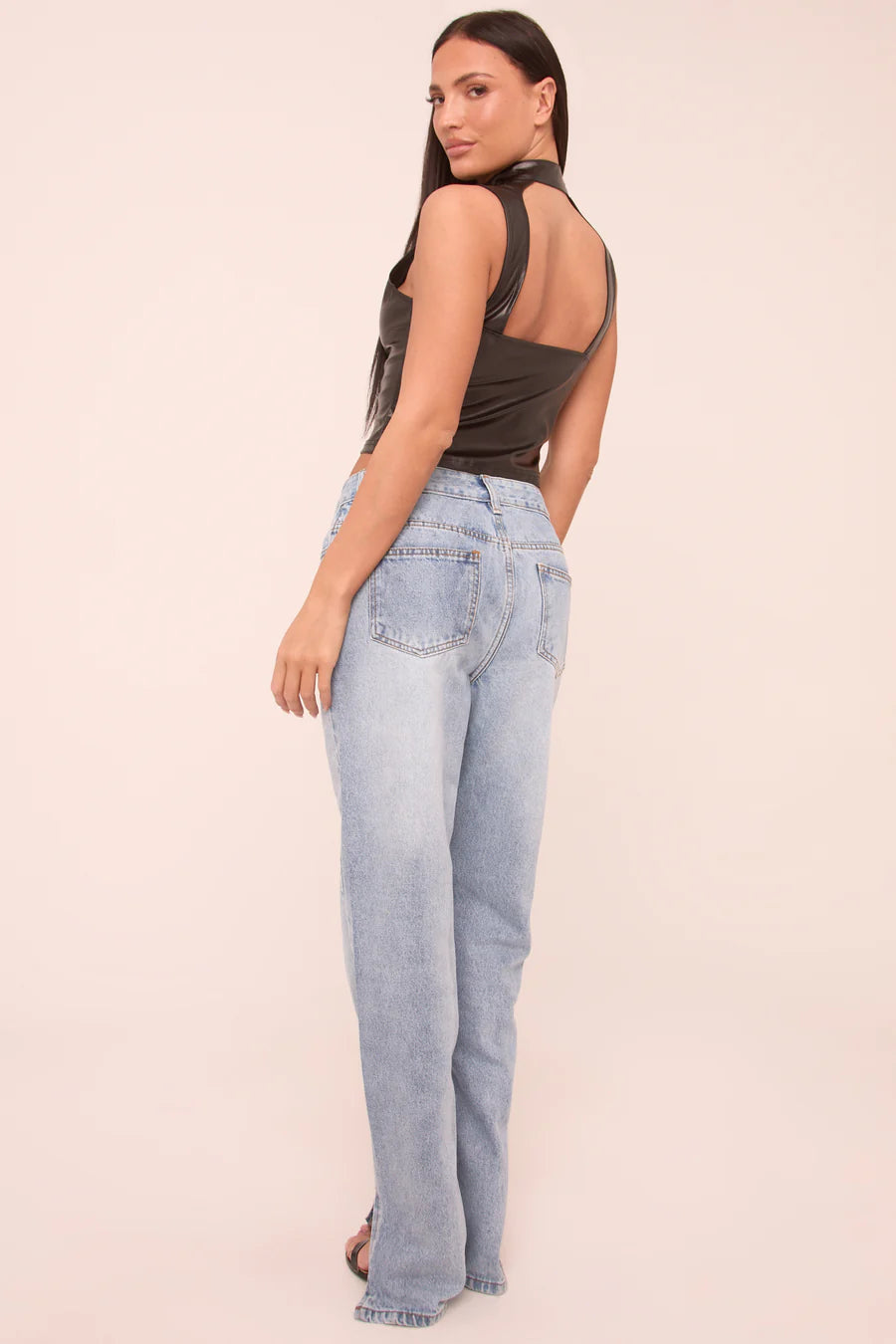 Mid Wash Straight Leg Side Split Hem Jeans UK | Trendy Denim Trousers | Free UK Delivery | U188
