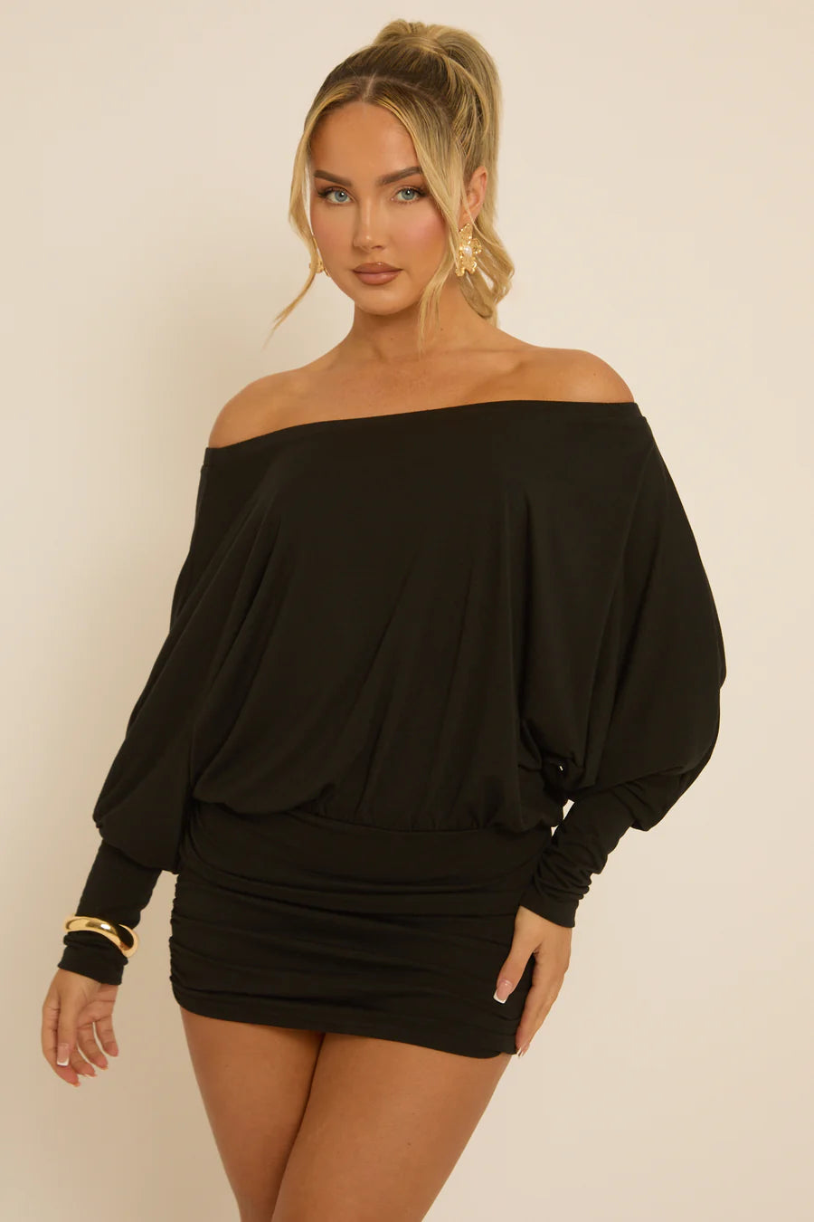 Wine Batwing Bardot Mini Dress UK | Off Shoulder Party Dress | Free UK Delivery | U171