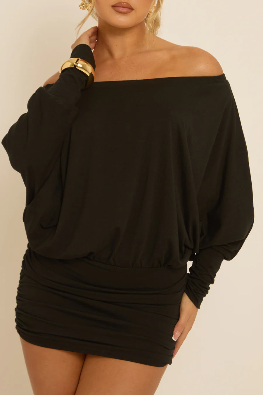 Wine Batwing Bardot Mini Dress UK | Off Shoulder Party Dress | Free UK Delivery | U171