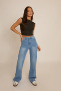Blue Stretch Straight Leg Frayed Hem Jeans UK | Trendy Casual Denim | Free UK Delivery | U204